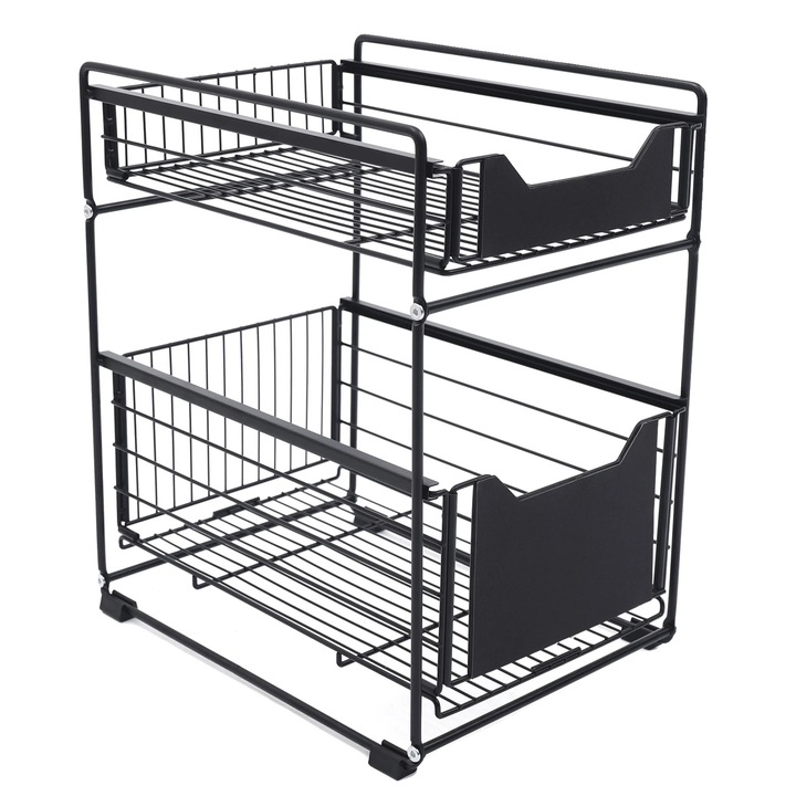 Mosogató alatti rendszerező, 2 szintes, kihúzható kivitel, fekete, 37.4x28.2x44cm