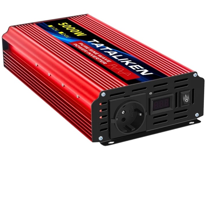 Inverter auto 12V 5000W, portabil, compatibil priza europeana, dimensiuni compacte