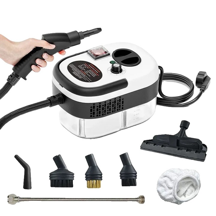 Преносим уред за почистване с пара, многофункционално почистване, бял, 2500W, 900ml