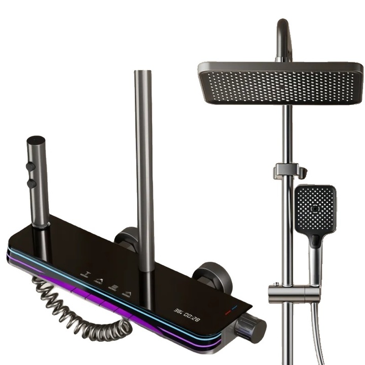 Set de dus, Display Digital LED, Inaltime Ajustabila, Gri