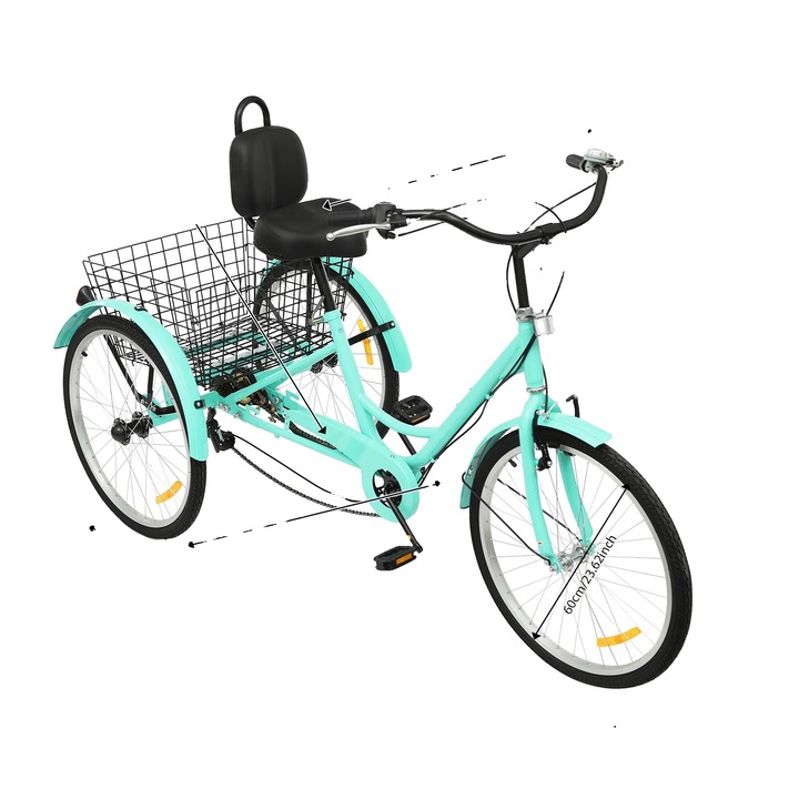 Триколка за възрастни, 7 скорости, здрава рамка, светлозелена, 175x78см