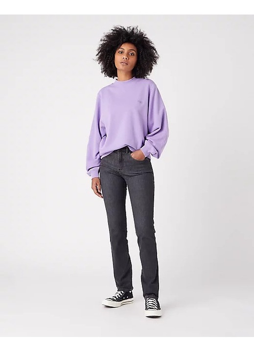 Pantaloni dama Wrangler, talie inalta, croiala slim, gri, bumbac, W26-L32 US