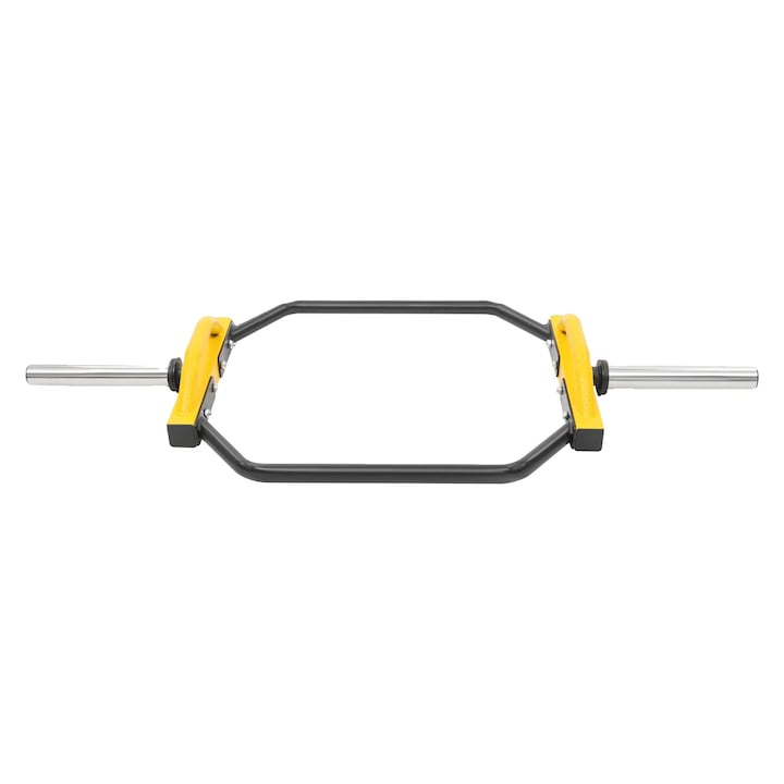 Bara de haltere hexagonala, constructie din otel, capacitate 150 kg, galben, 142x56cm