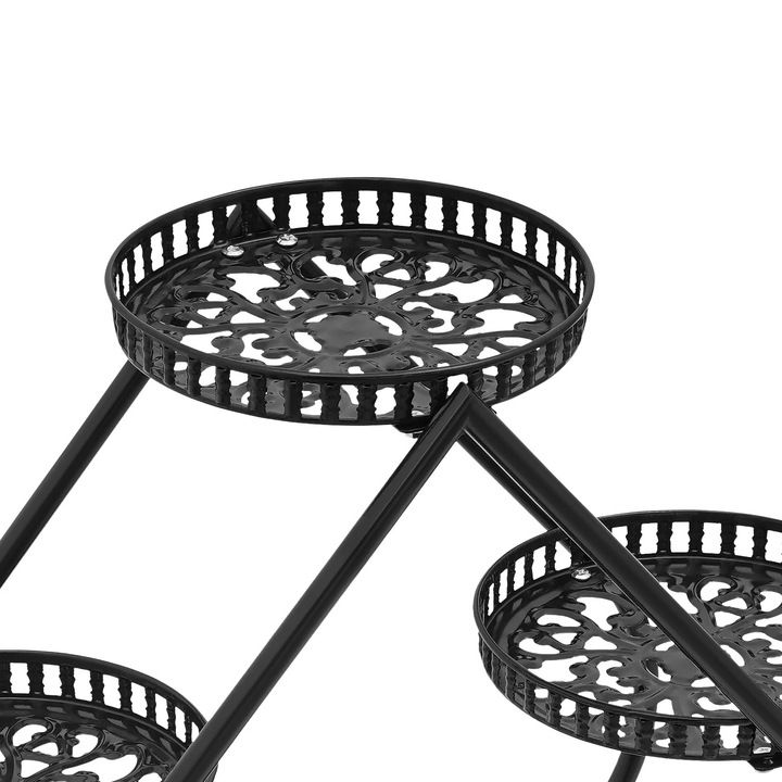 Suport pentru plante, design pe mai multe niveluri, constructie din fier, negru, 6 suporturi
