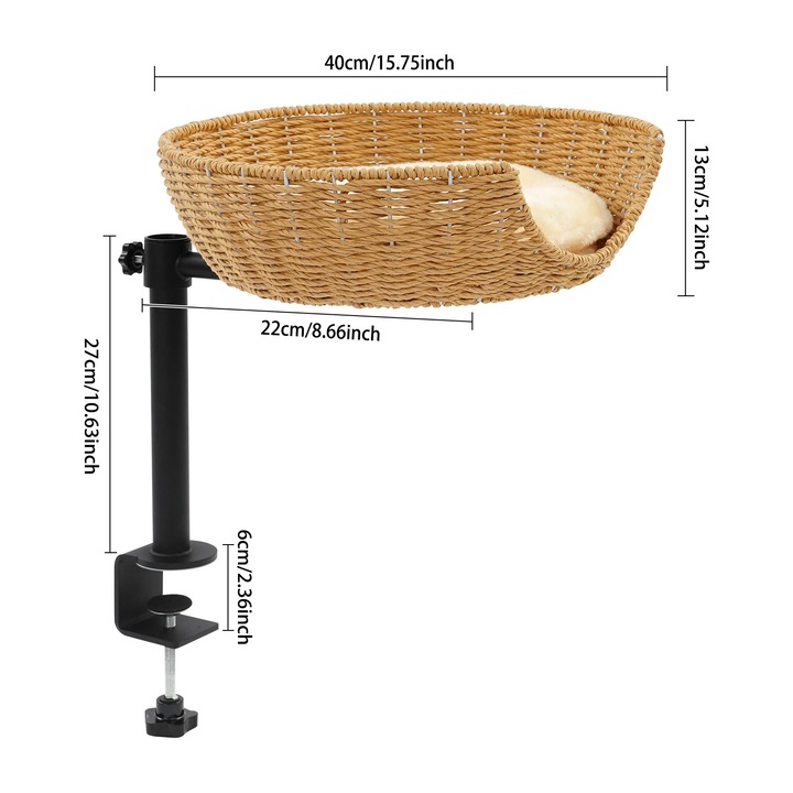 Pat pentru pisici, 360 rotativ, suport ajustabil, culoare lemn, 40x13cm