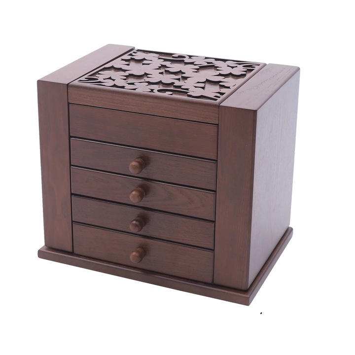 Cutie bijuterii, design vintage, capacitate mare, maro, dimensiuni standard