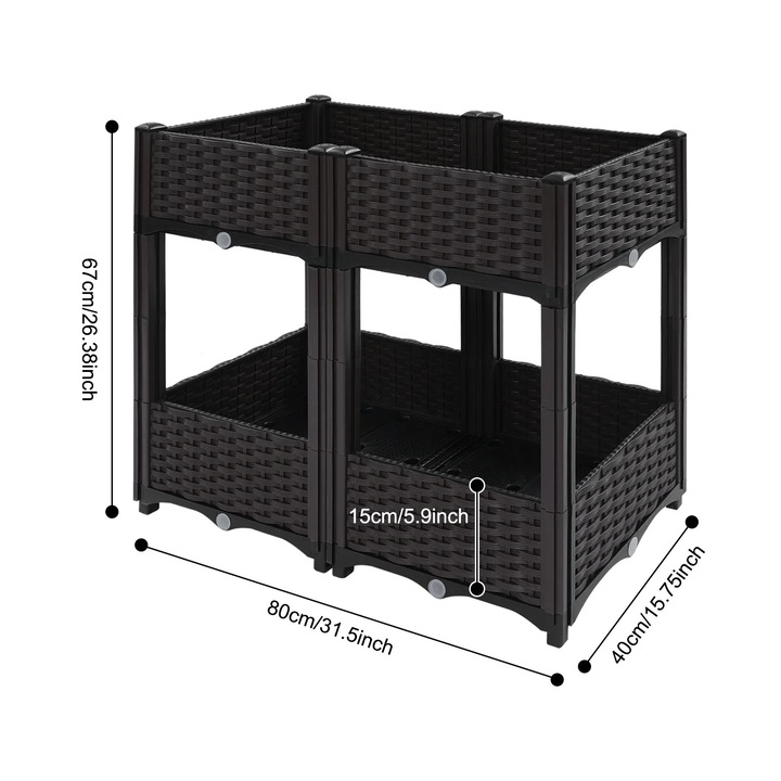 Függőleges virágtartó, 4 rekeszes, kompakt design, fekete, 80x40x67cm