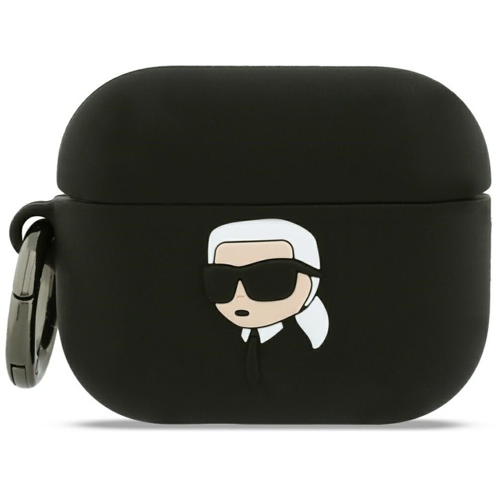 Husa pentru Apple AirPods Pro 3 - Karl Lagerfeld Silicone Karl Head 3D (KLAP3RUNIKK) - Black