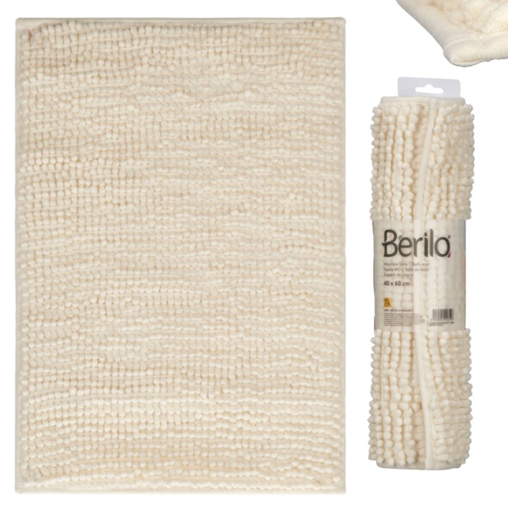 Covoras De Baie, Berilo, Structura Moale Cu Bucla Densa, Ofera Confort Si Caldura Dupa Dus Sau Baie, Fibre Cu Absorbtie Buna Si Uscare Rapida, Usor De Intretinut, Potrivit Pentru Bai Moderne Si Hotel, Design Simplu Si Elegant, 40 x 60 cm, Crem