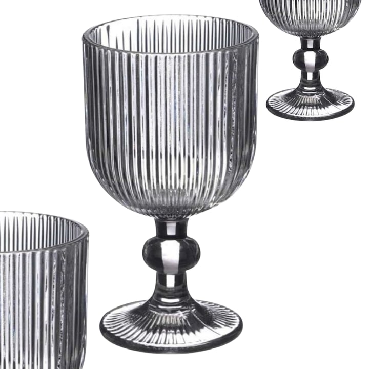 Pahar Vin Vivalto, Design Striat Elegant, Forma Ergonomica, Gri, 370 ml