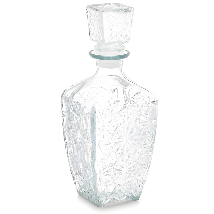 Carafă din sticlă Vivalto, design striat elegant, dop etanș, 900 ml, transparent