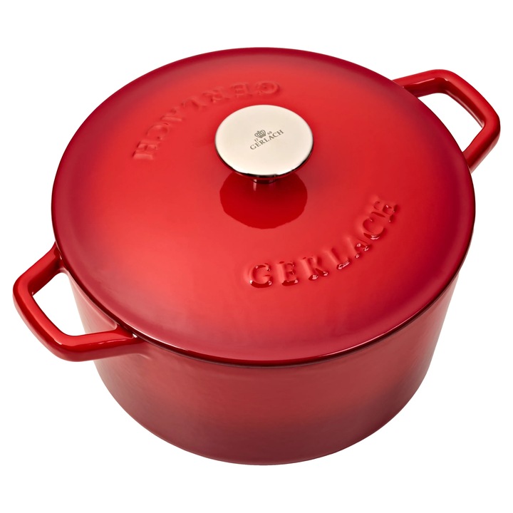 Oală Gerlach Natur, fontă, inductie, 3l, roșie