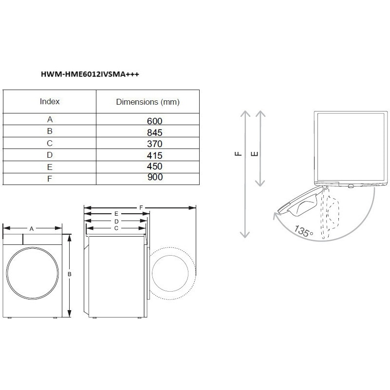 Masina de spalat rufe slim Heinner HWM-HME6012IVSMA+++, 6 kg, 1200 rpm, Clasa A, Motor inverter, 15 programe, Display digital, Program rapid 15 min, Program allergy steam, Program baby steam care, Functie adaugare rufe, Blocare acces copii, Alb