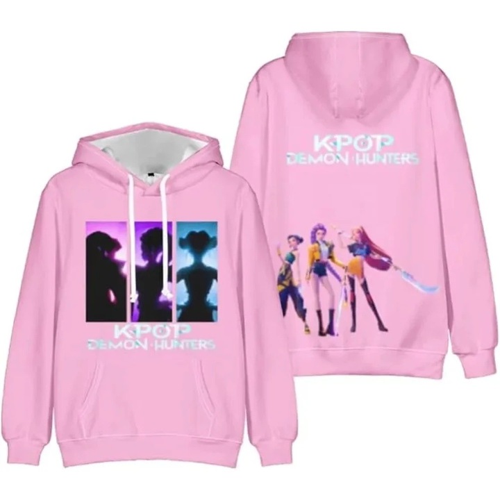 Hanorac KPop Devil Hunter, 3D imprimat, casual unisex, roz, XL