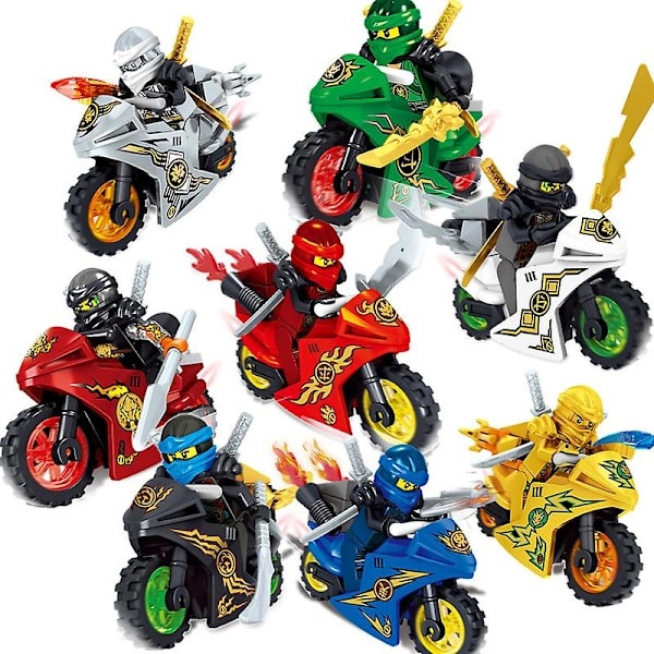 Set figurine motocicleta, 8 mini figurine, robot ninja, multicolor
