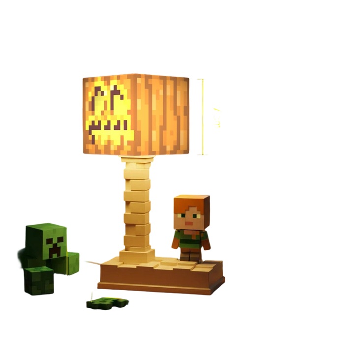 Lampa de birou tematica Minecraft, 18cm, iluminare reglabila, multicolor, cu telecomanda
