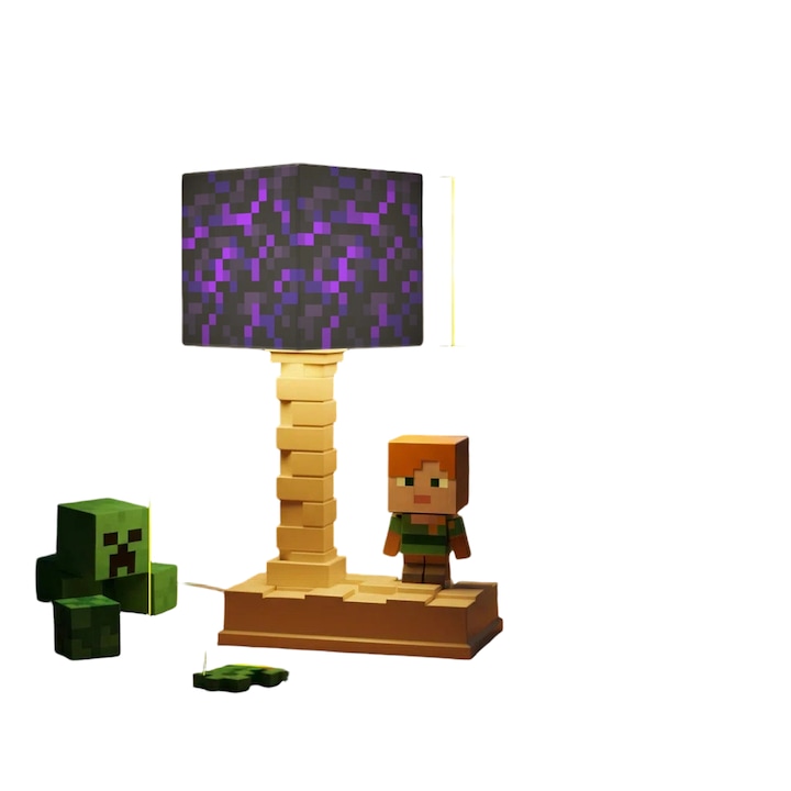 Lampa de veghe tematica Minecraft, 18cm, iluminare reglabila, multicolor, set de colectie