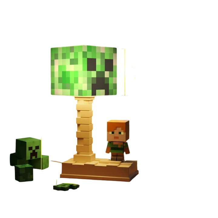 Lampa de birou tematica Minecraft, 18cm, iluminare reglabila, multicolor, cu telecomanda