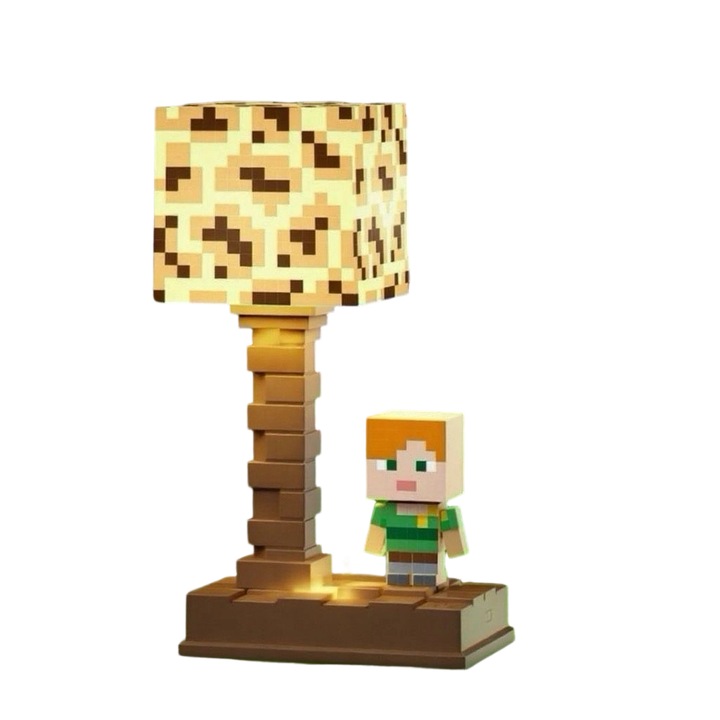 Lampa de birou tematica Minecraft, 18cm, iluminare reglabila, multicolor, cu telecomanda