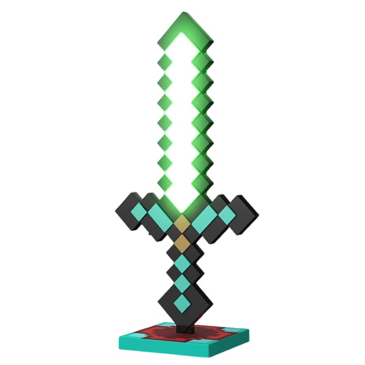 Лампа с диамантен меч Minecraft, 40 см, 20 светлинни ефекта, USB-C захранване, декоративна за стая за игри