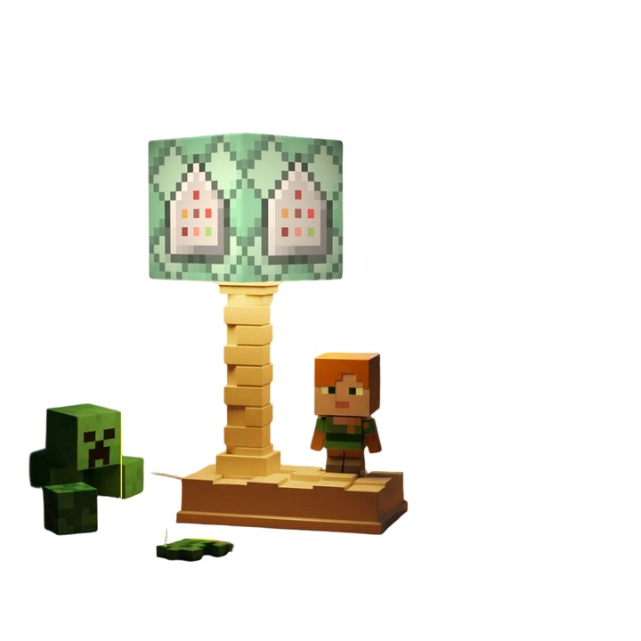 Lampa de birou tematica Minecraft, 18cm, iluminare reglabila, multicolor, cu telecomanda