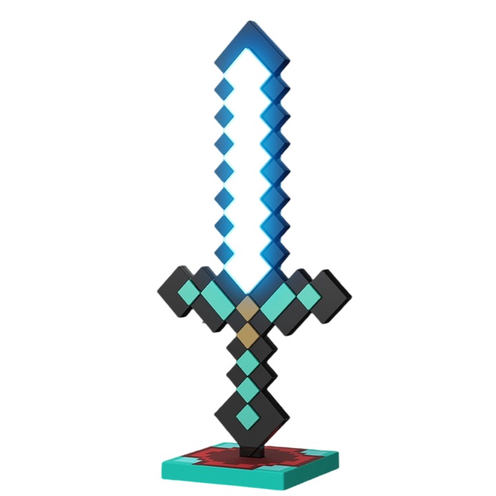 Лампа с диамантен меч Minecraft, 40 см, 20 светлинни ефекта, USB-C захранване, декор за стая за игри