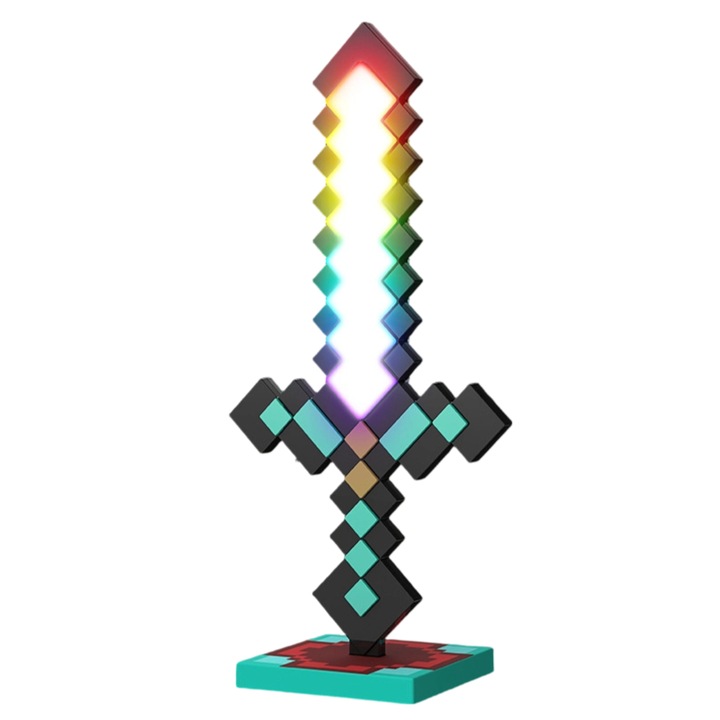 Лампа с диамантен меч Minecraft, 40 см, 20 светлинни ефекта, USB-C захранване