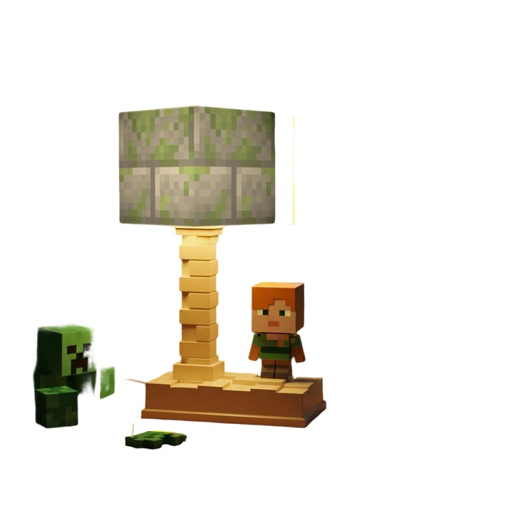 Lampa de birou tematica Minecraft, 18cm, iluminare reglabila, multicolor, cu telecomanda