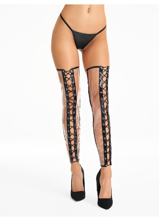 Átlátszó fólia harisnya, 7heaven, fekete pántokkal, extravagáns, L-XL INTL