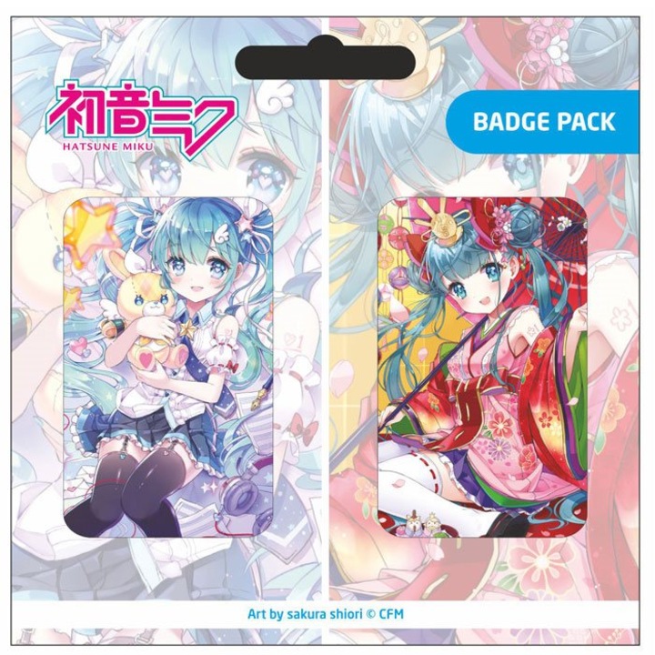 Insigne Metalice, Hatsune Miku, Popbuddies, set 2 bucati, 40x65mm, multicolor