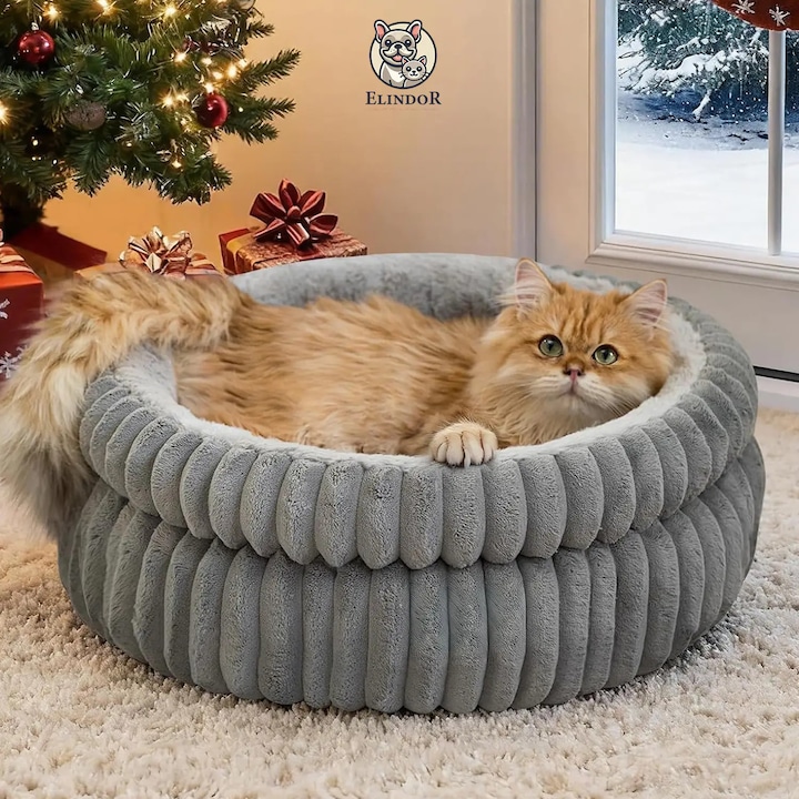 Удобно легло за кучета и котки Elindor® Кръгло, Меко неплъзгащо се легло, от микрофибър и памук, Напълно перещо се в машина, Подходящо за малки кучета и котки, Идеално за всеки сезон, у дома, 50 x 50 x 20 см, Сиво