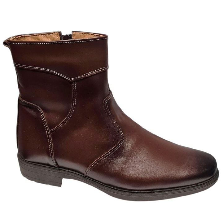 Magas szárú férfi csizma természetes bőrből, cipzárral, barna, 42