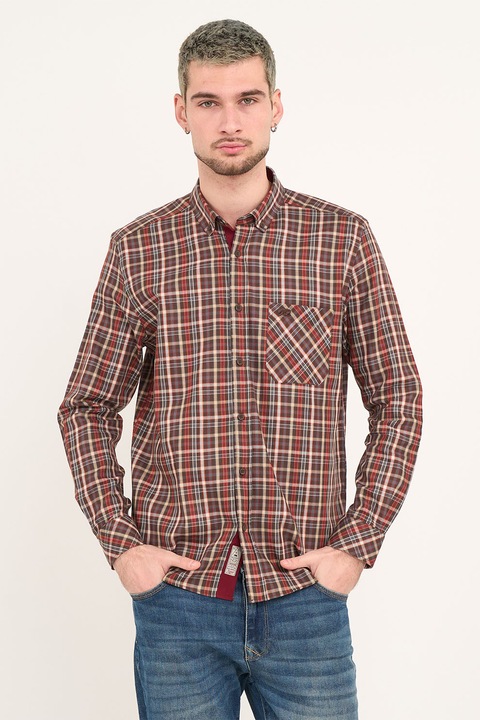 TIMEOUT, Camasa in caarouri cu buzunar aplicat pe piept, Maro