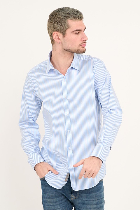 TIMEOUT, Camasa in dungi cu mansete cu nasturi, Albastru glaciar