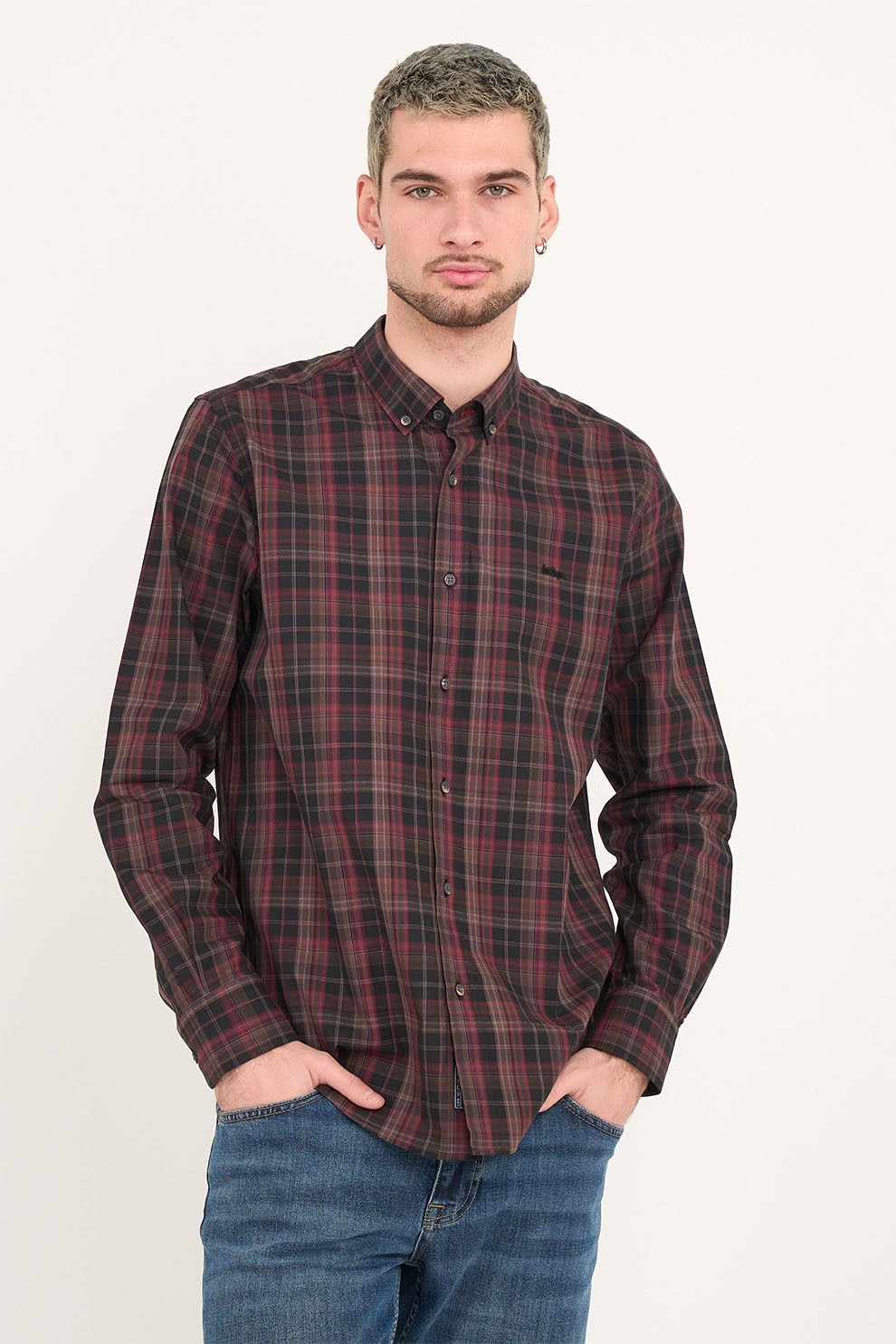 Lee Cooper, Camasa in carouri cu logo pe piept, Visiniu, XL