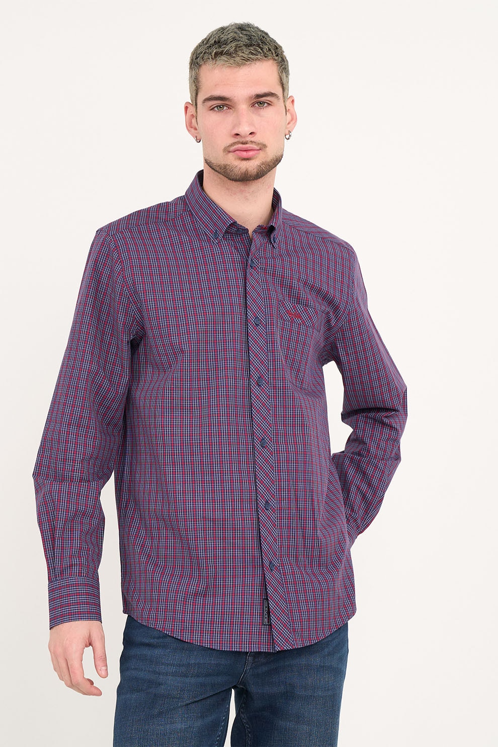 Lee Cooper, Camasa in carouri cu buzunar aplicat pe piept, Rosu, Bleumarin, M