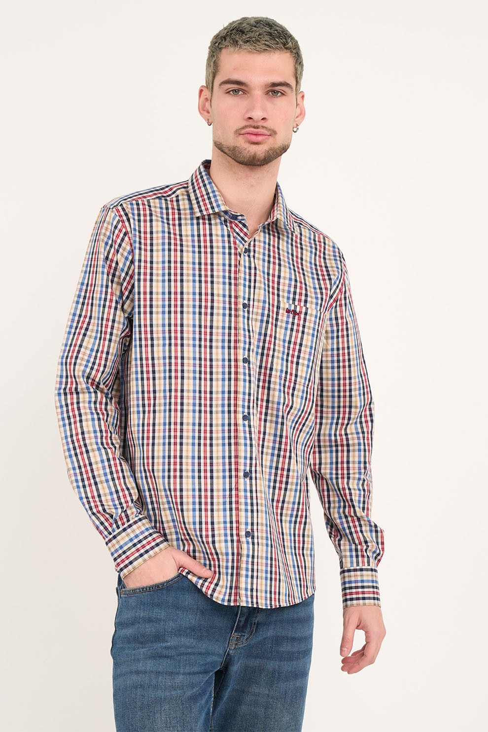 Lee Cooper, Camasa de bumbac in carouri, Rosu, Bej, XL