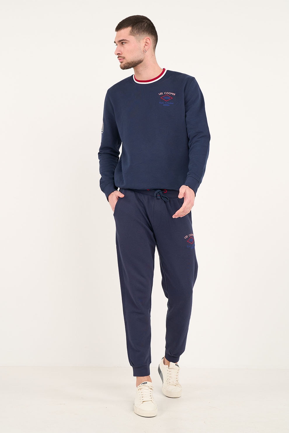 Lee Cooper, Pantaloni sport de bumbac cu buzunar cu fermoar pe spate, Bleumarin, M