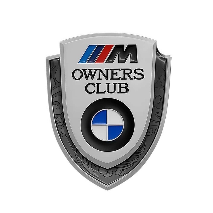 Badge Metalic, ARRRD, pentru BMW M, Design de Scut cu Logo Clasic & Bande M, Argintiu