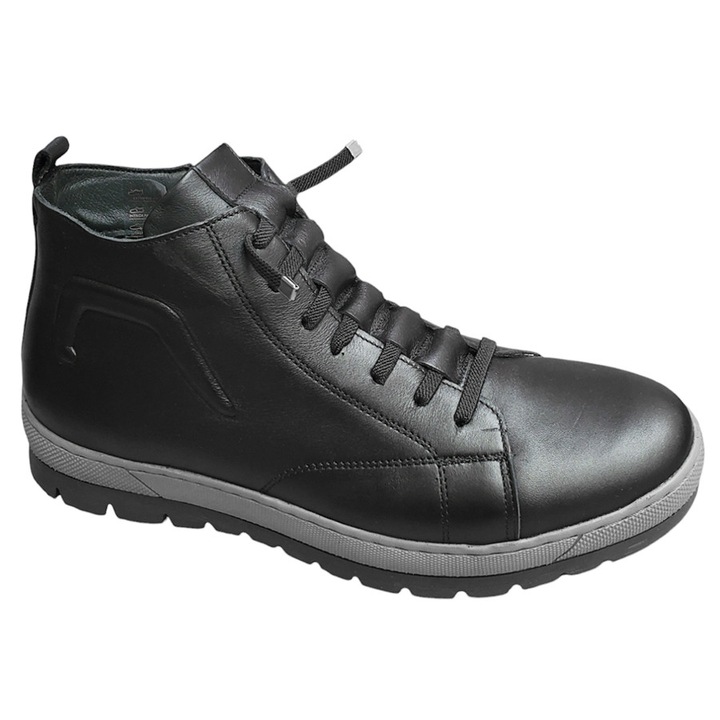 Ghete barbati din piele naturala vatuite cu siret si fermoar, Negru