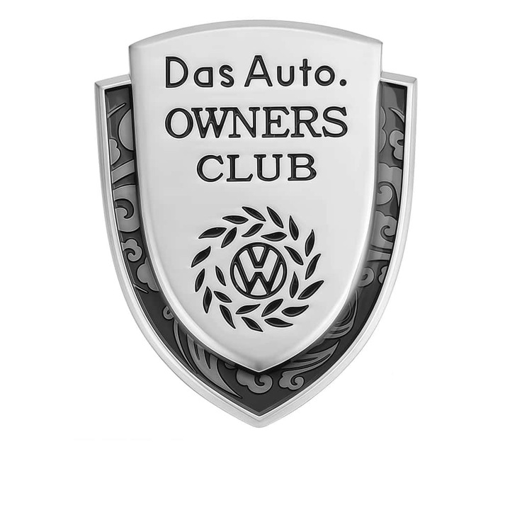 Insigna Metalică, ARRRD, pentru Volkswagen, Design Scut, Argintiu, 7x6 cm