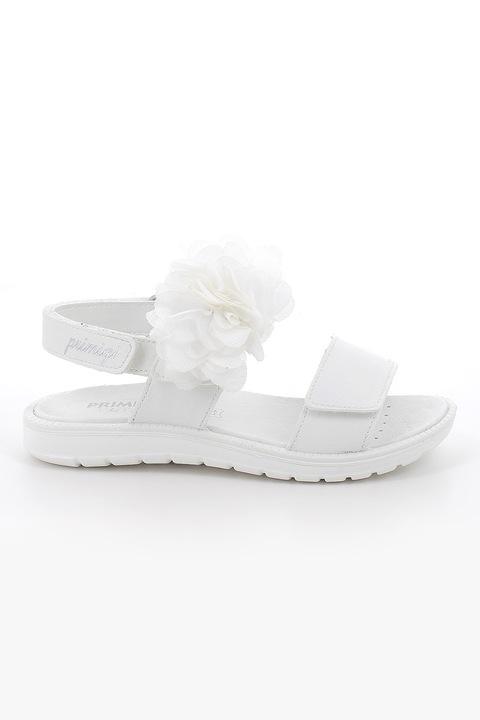Primigi, Sandale cu inchidere velcro si floare din tul, Alb optic