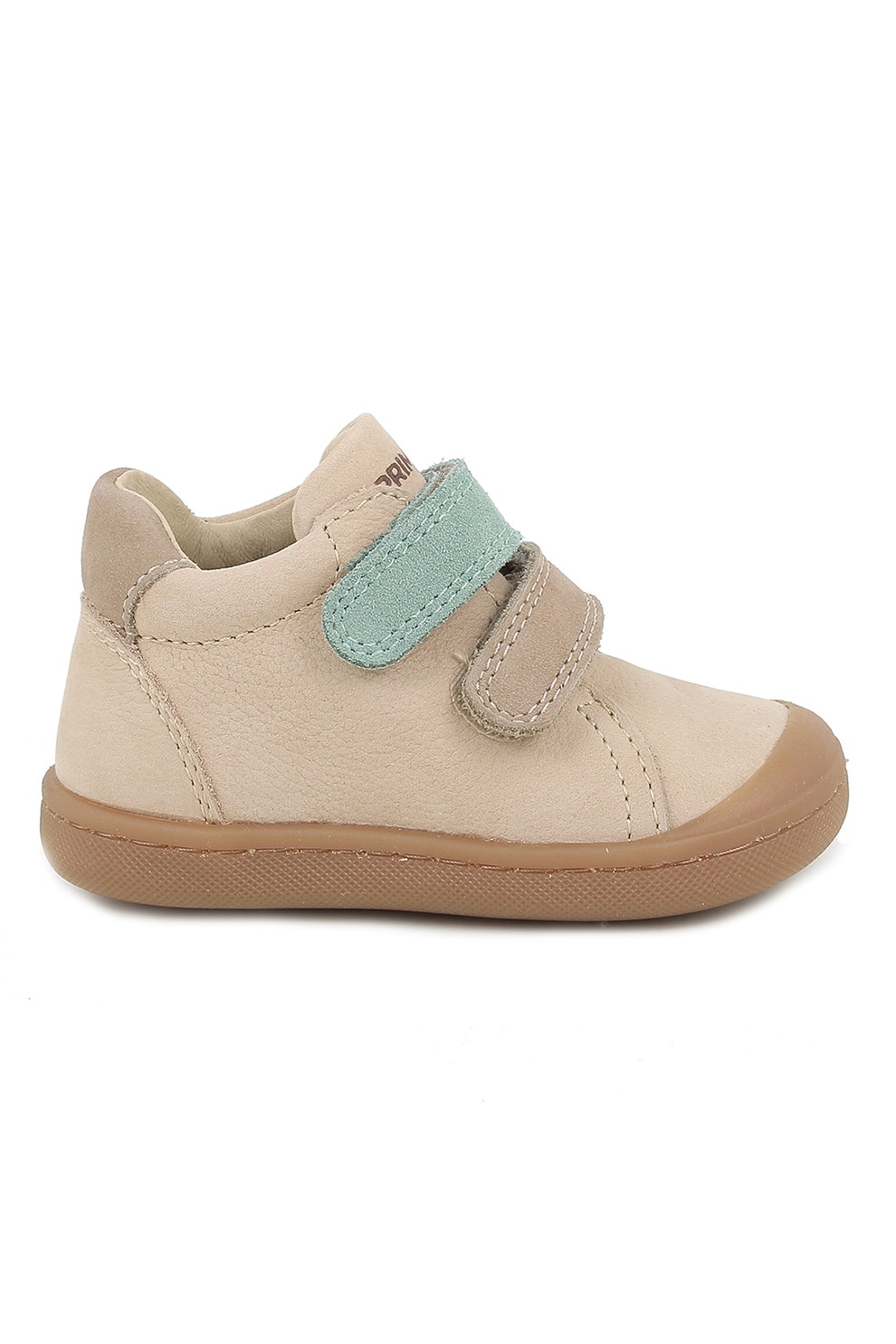 Primigi, Pantofi sport din piele cu model uni si inchidere velcro, Bej, Verde pal, 25 EU