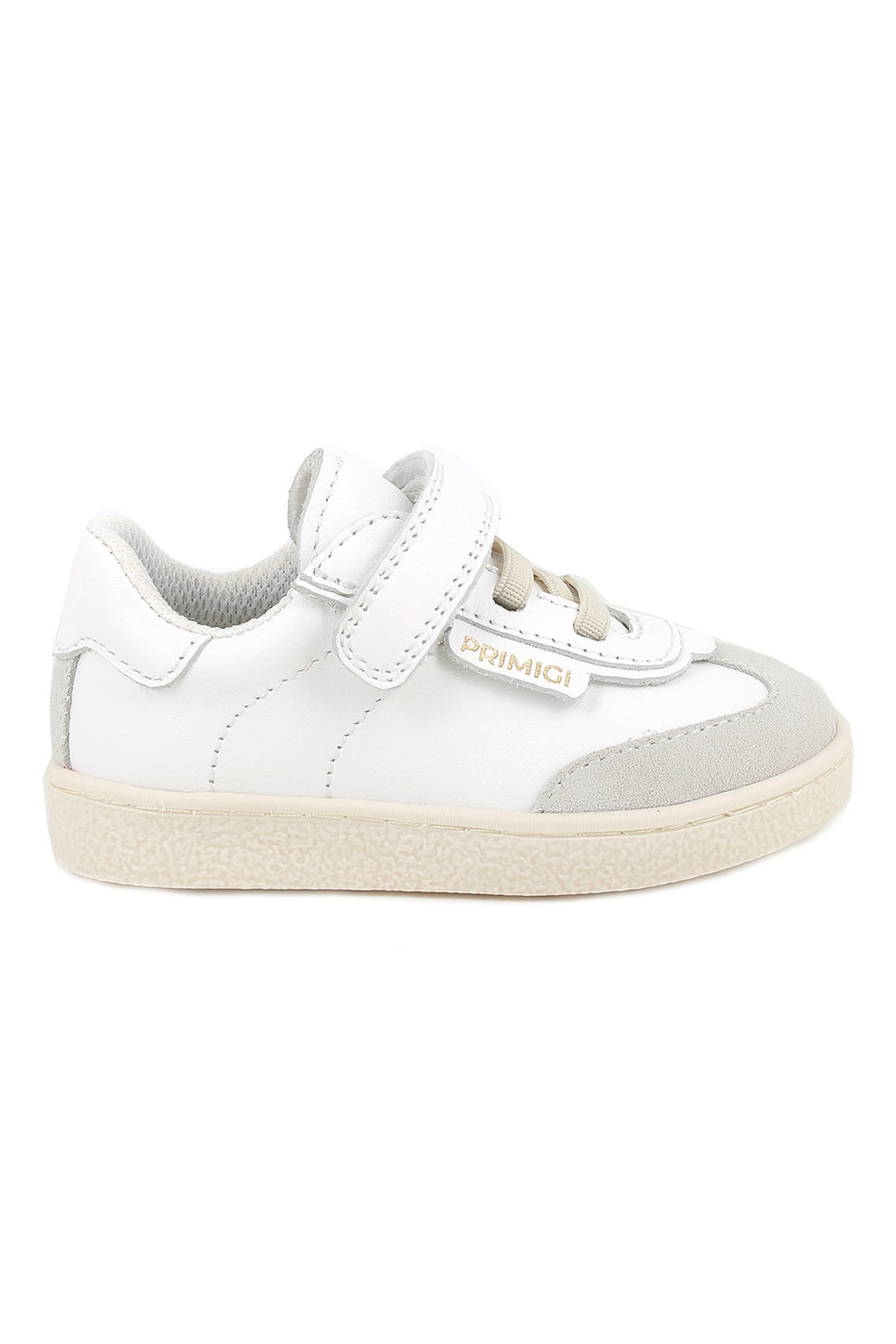 Primigi, Pantofi sport din piele cu inchidere velcro si garnituri din piele intoarsa, Alb, Gri deschis, 26 EU