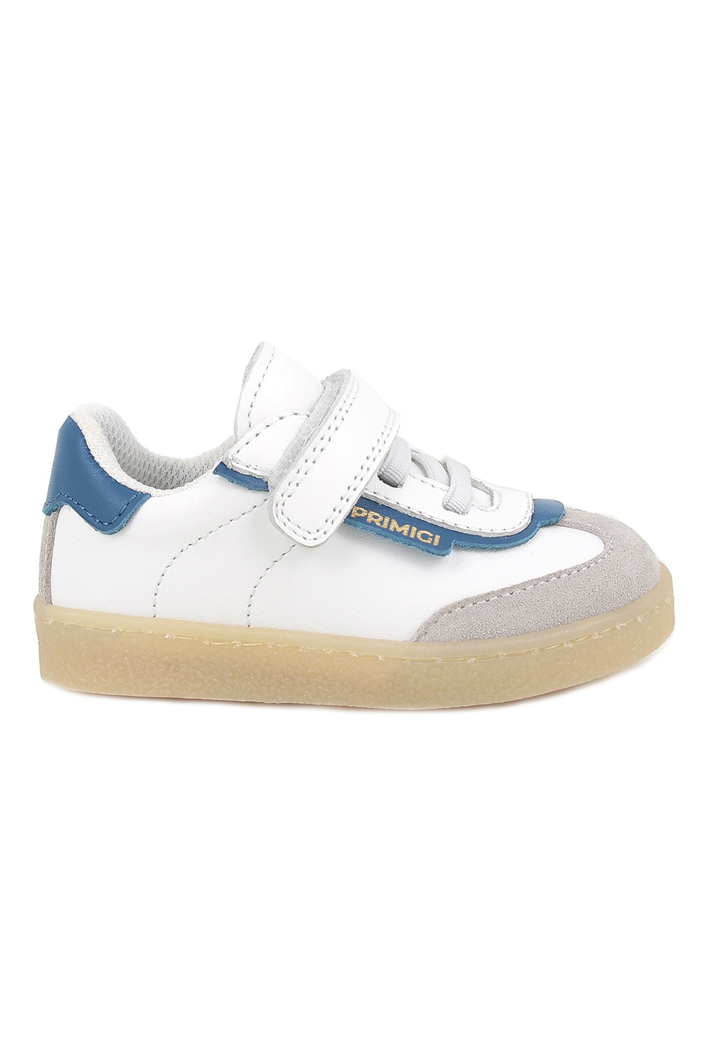 Primigi, Pantofi sport din piele cu inchidere velcro si garnituri din piele intoarsa, Albastru, Gri, Alb optic, 24 EU