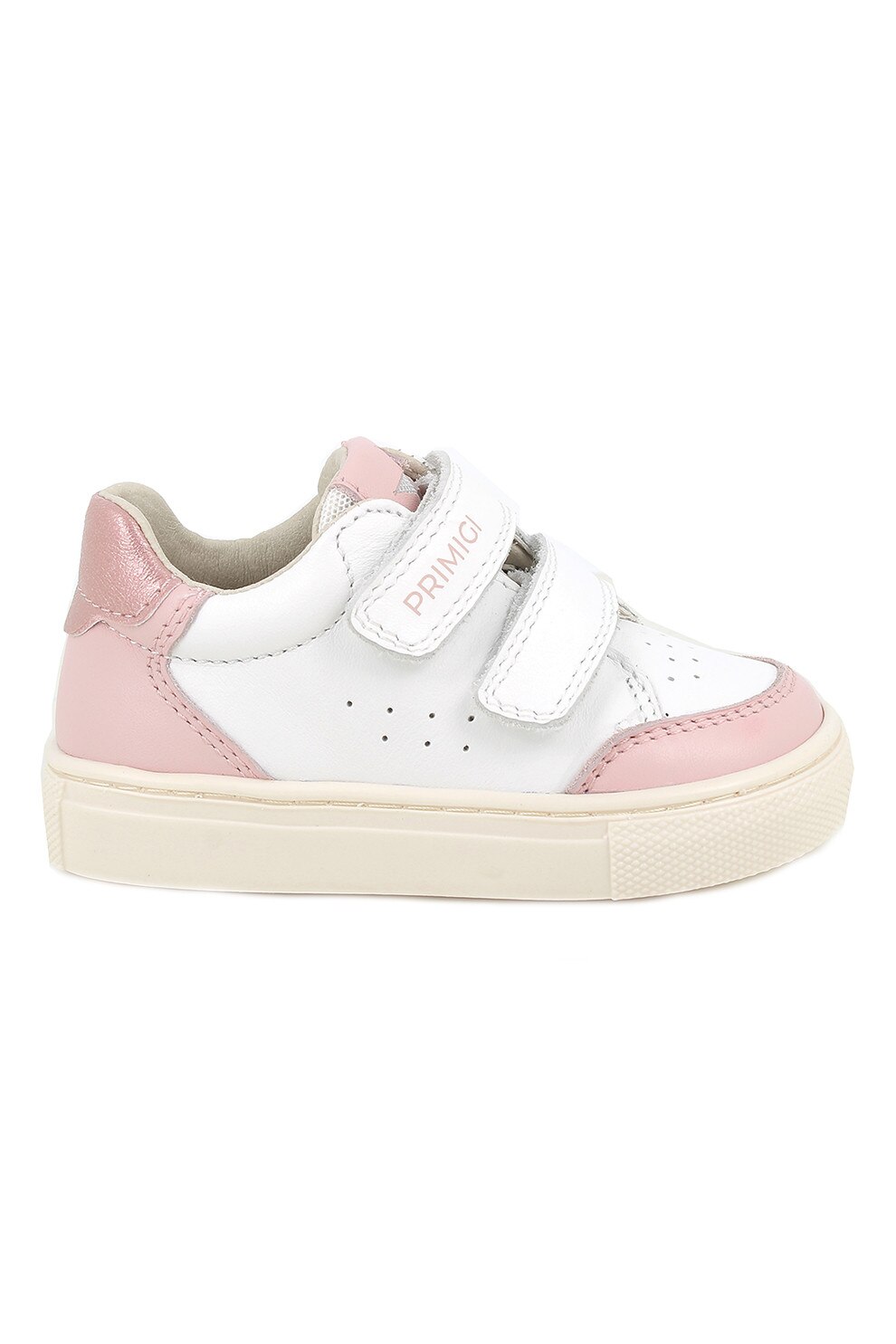 Primigi, Pantofi sport din piele cu perforatii, Alb, Roz pastel, Roz pal, 27 EU