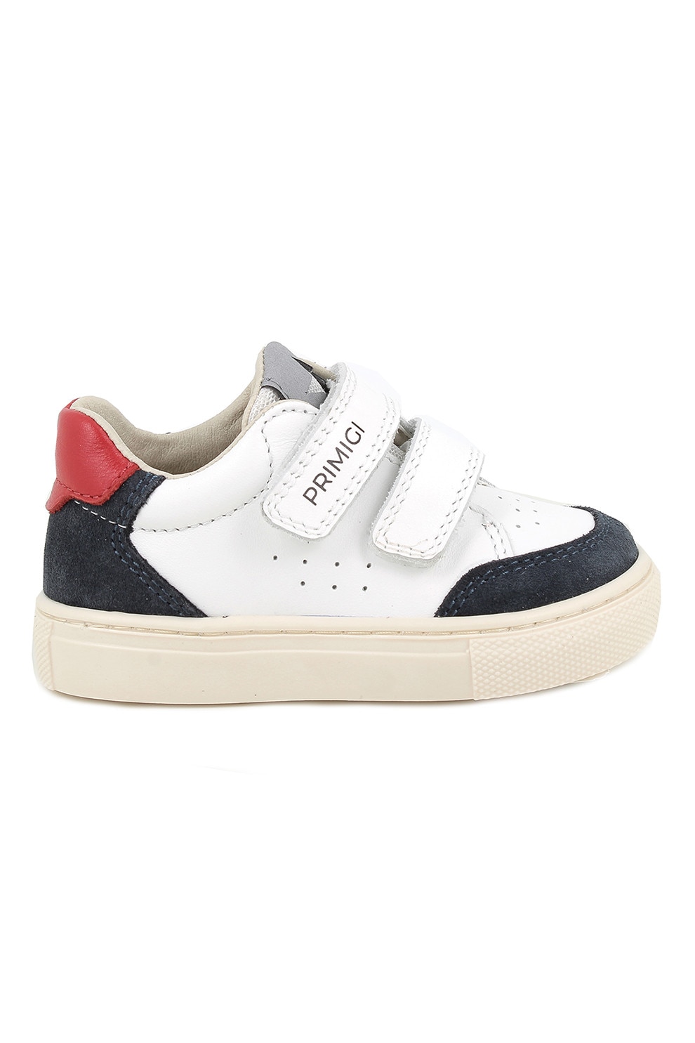 Primigi, Pantofi sport din piele si piele intoarsa cu perforatii, Alb, Coral, Gri, Negru, 25 EU
