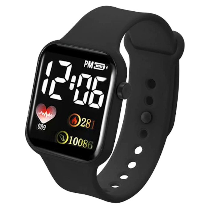 Смарт часовник KENSUI, квадратен, силиконов, черен за деца