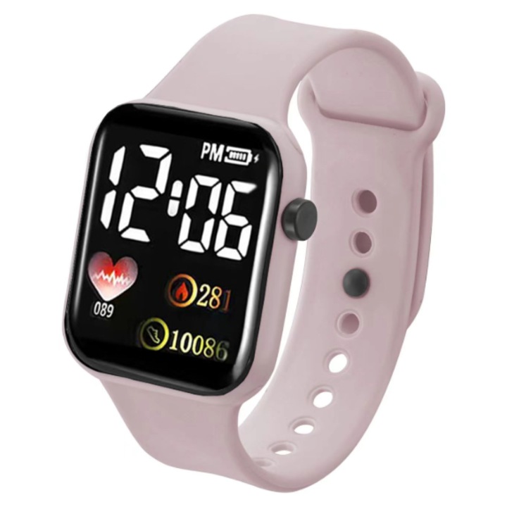 Смарт часовник KENSUI, комплект малки квадратни копчета, розов, за деца