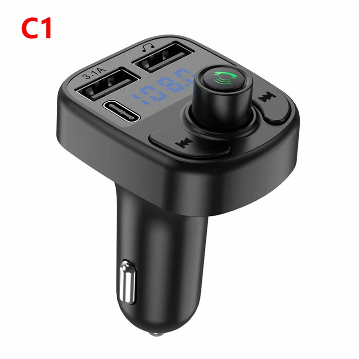 FM Bluetooth C1 adó autóhoz, MP3 lejátszás, kettős USB autós töltő, 12V-24V